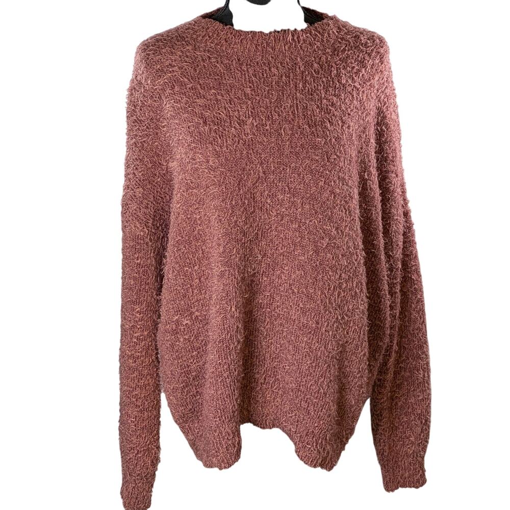 Ivy & Main Sweater L Pink Fuzzy Soft Knit Long Sleeve Open Back Round Neck Chic